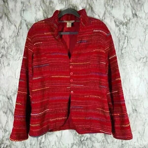 ANU BY NATURAL red woven button up lined blazer mandarin Sz S Ugly Christmas